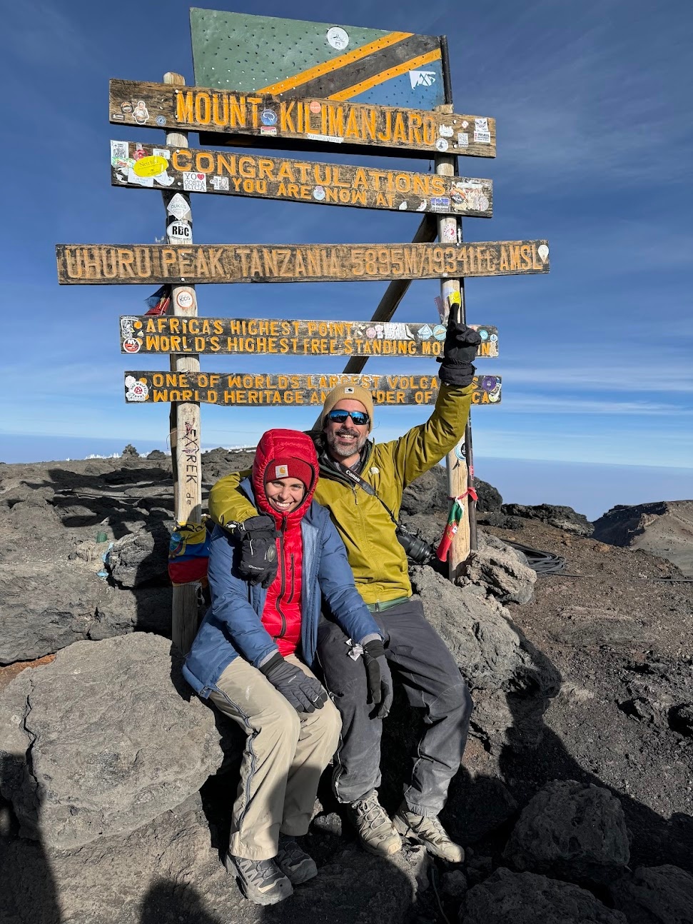 Cioga and Rafa at the Uhuru peak sign