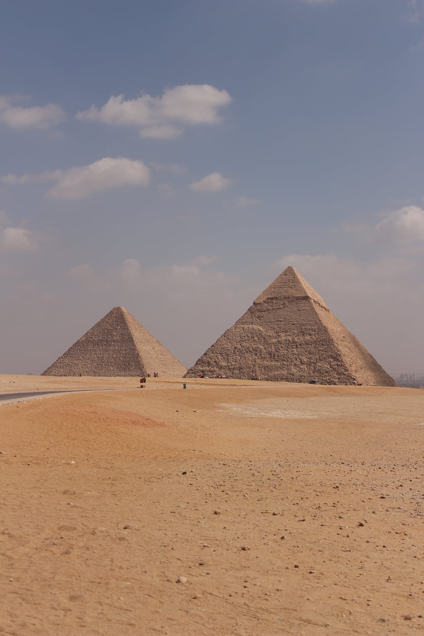 The Great Pyramids of Giza in Egypt, one of the Seven Wonders of the Ancient World.