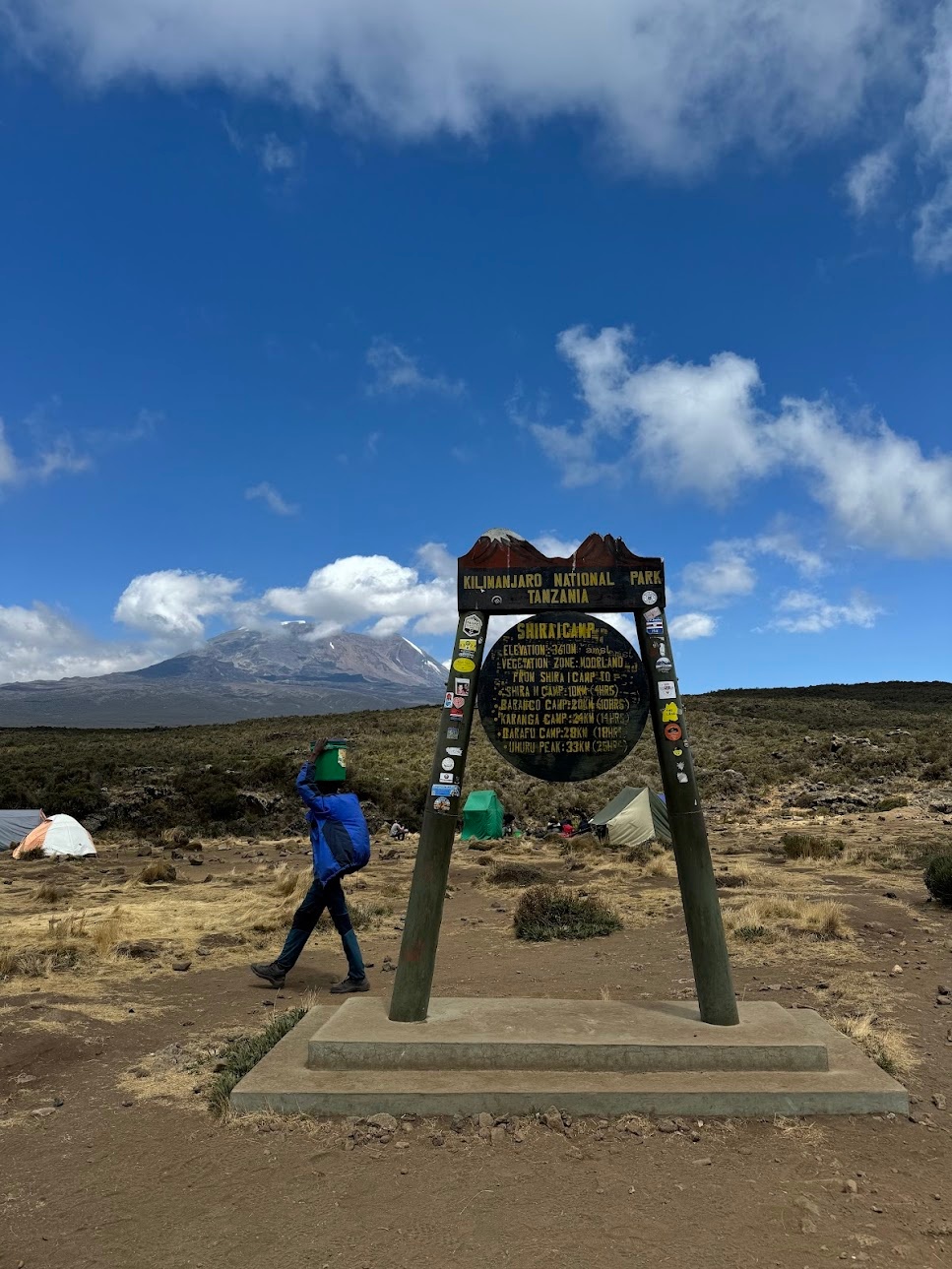 Sign marking the arrival at Shira I camp