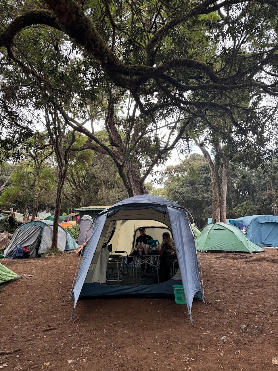 Large tent with the dining table set up