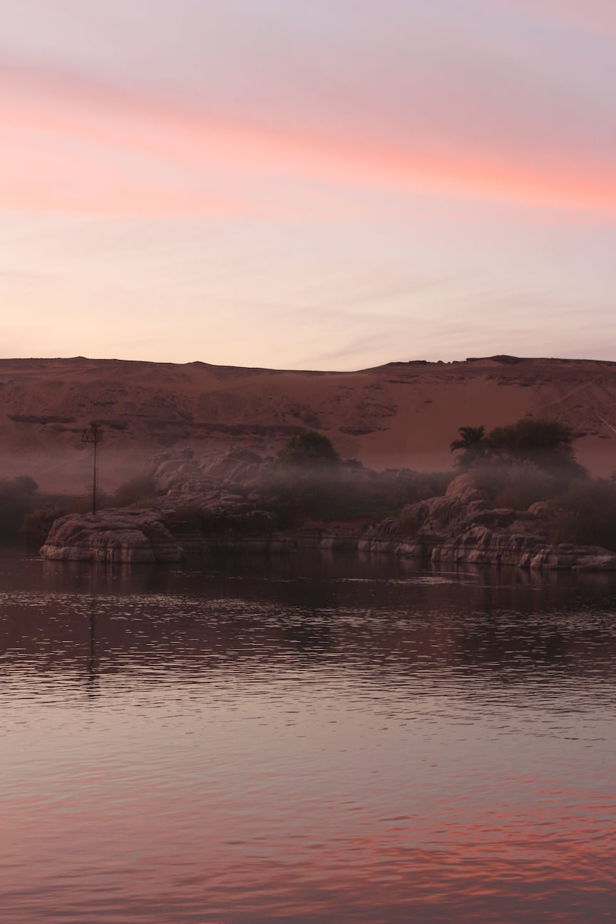 The Nile, turned pink by the sunset