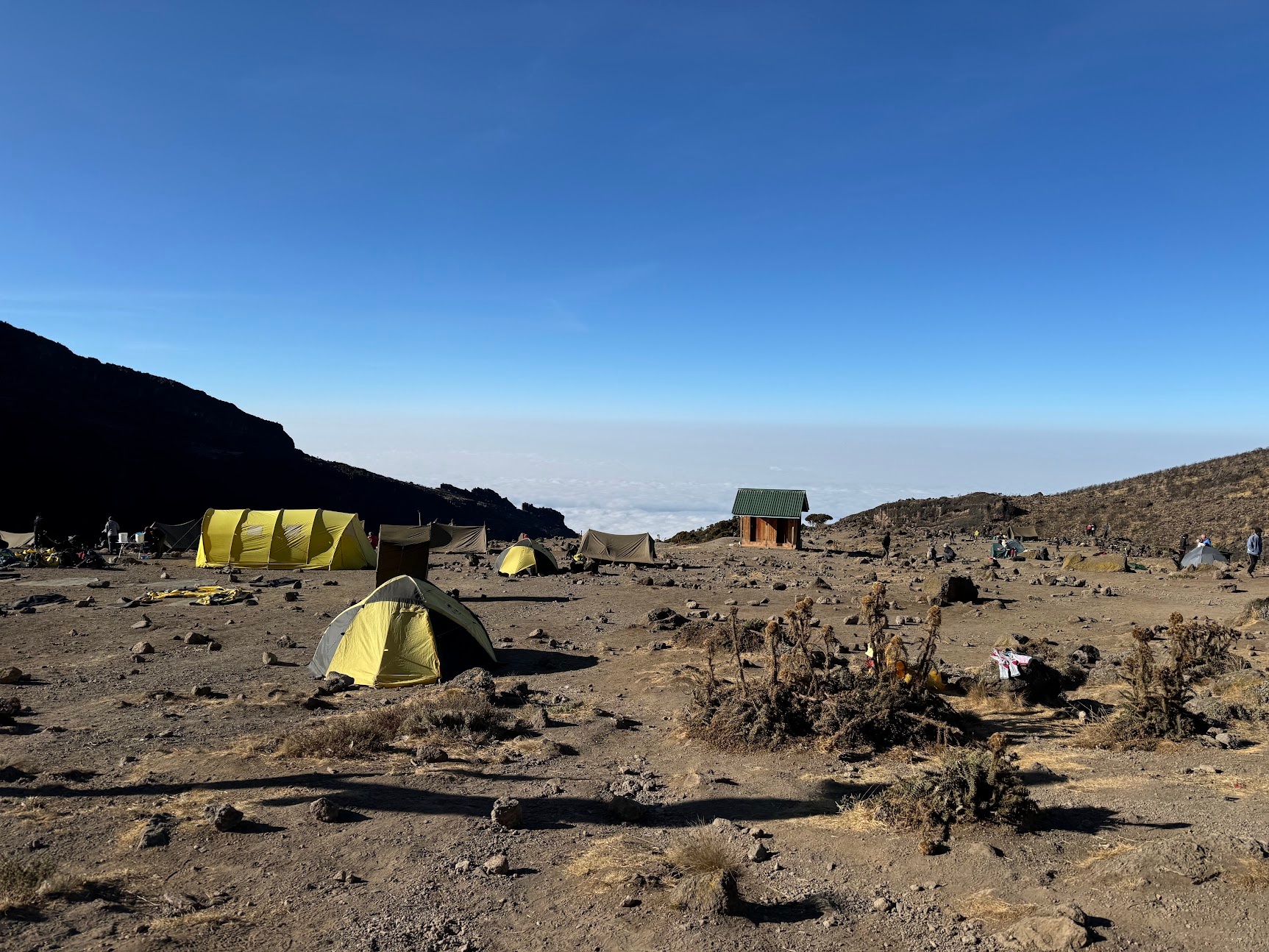 View from the camp towards the city of Moshi, but covered by clouds