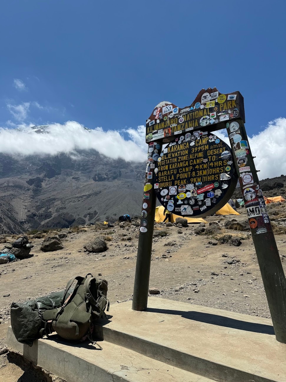 Sign at the Karanga Camp, 3995m altitude