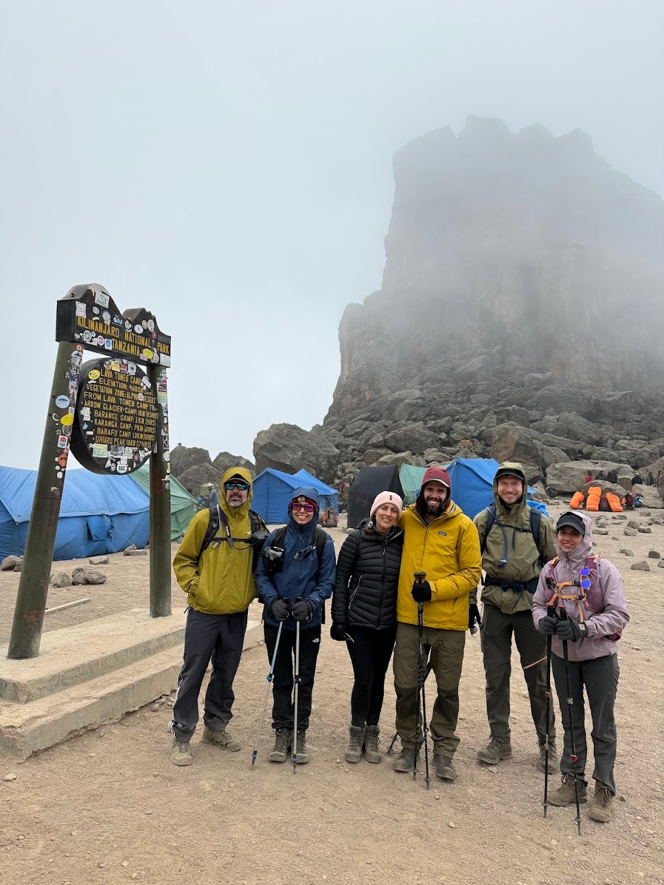 Group at the Lava Tower sign, 4630m altitude