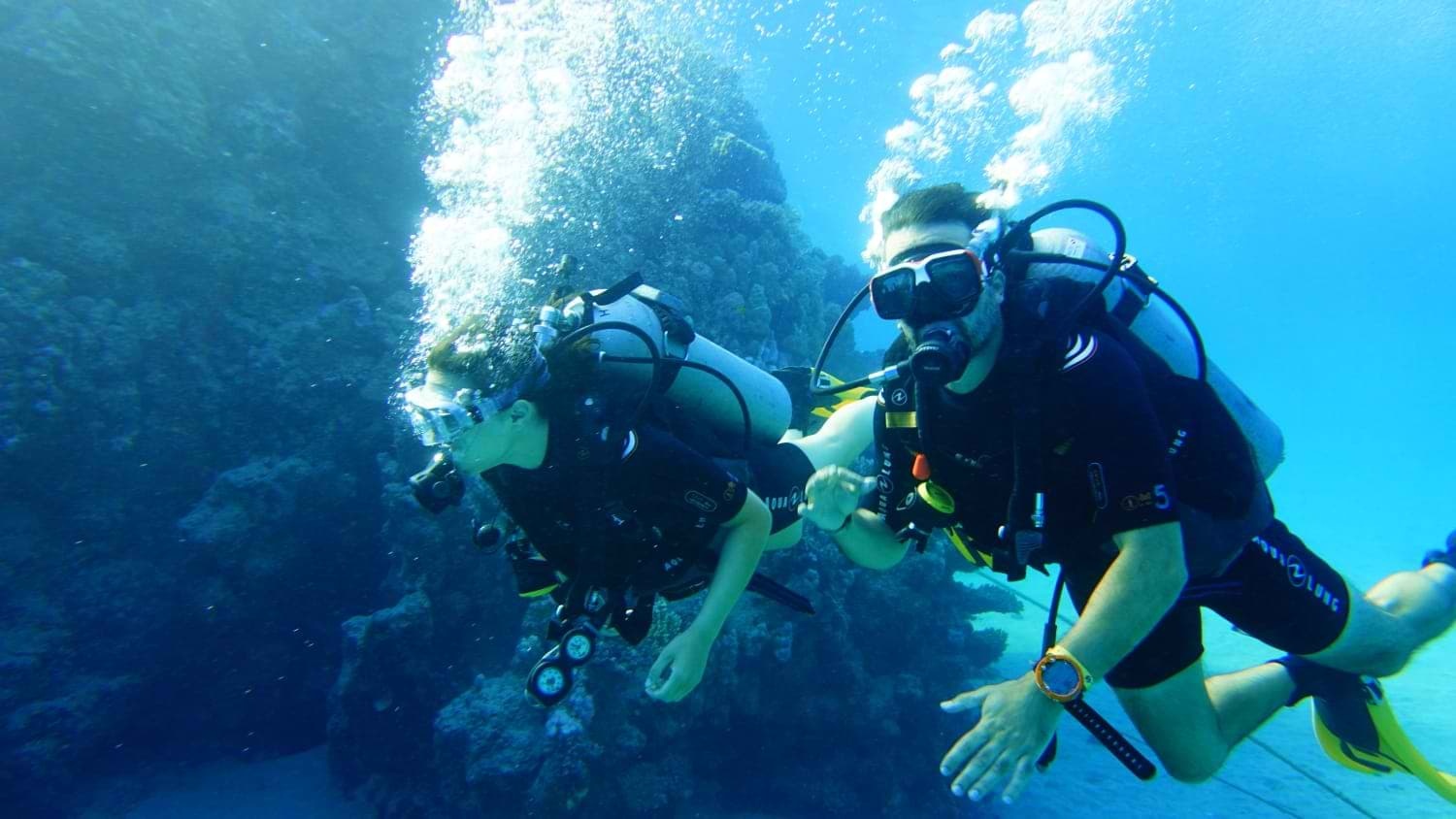 Close-up of two scuba divers