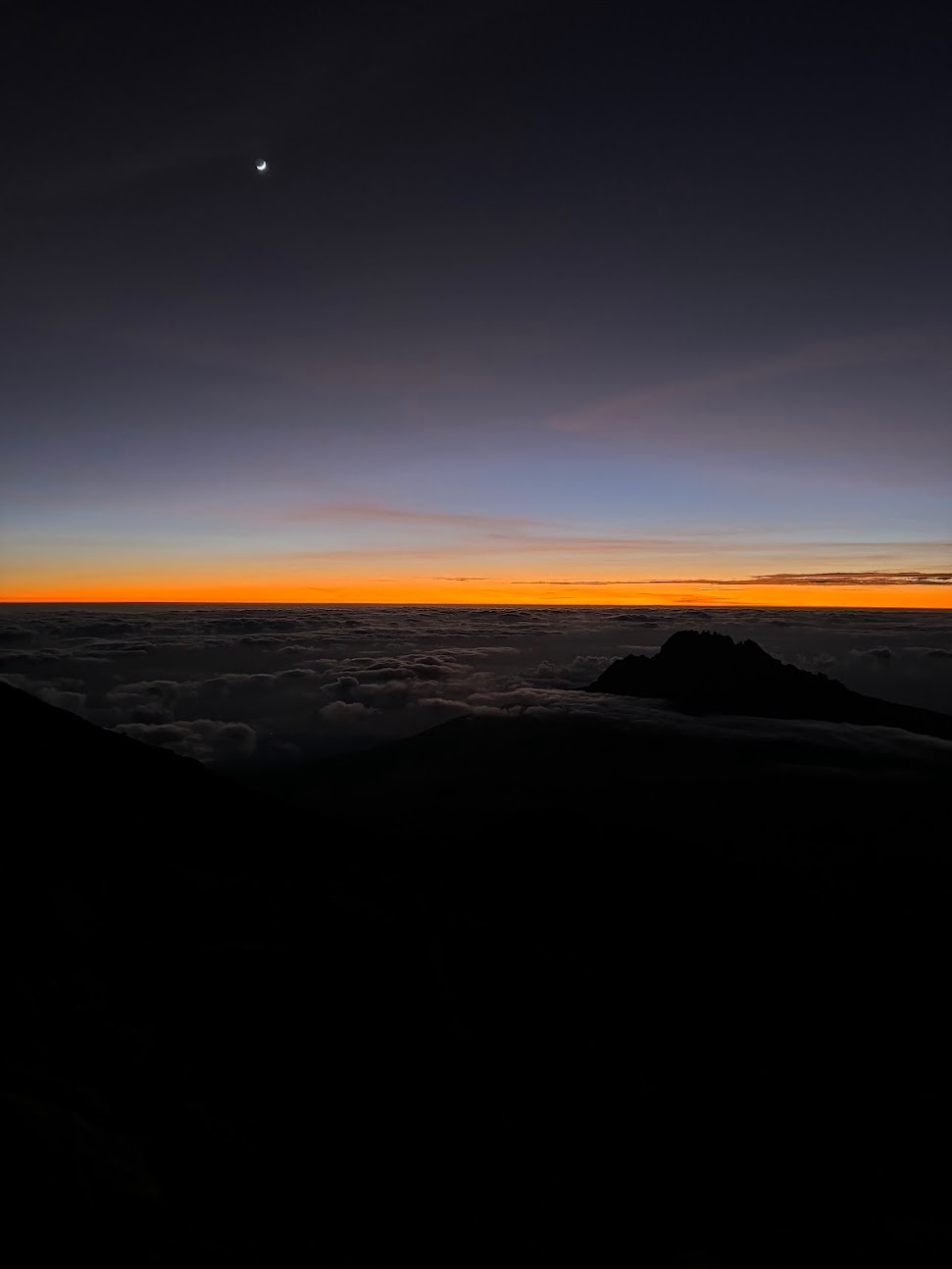 A thin orange line on the horizon, signaling the sunrise and our closeness to Stella Point